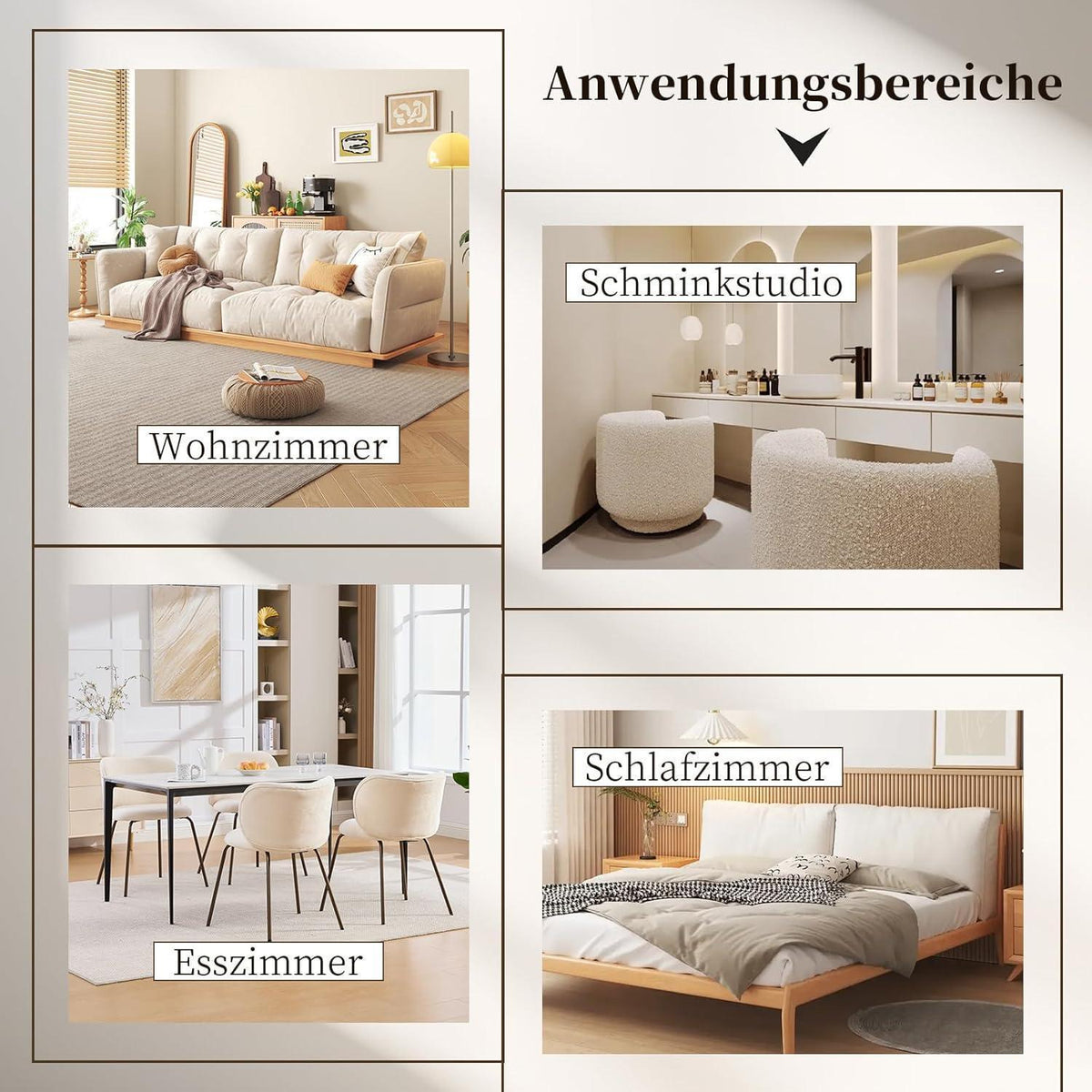 Moderner Esszimmerstuhl Chenille Creme Weiß – Bequemer Polsterstuhl