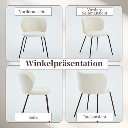 Esszimmerstühle Set 4er – Chenille Stoff, Creme Weiß