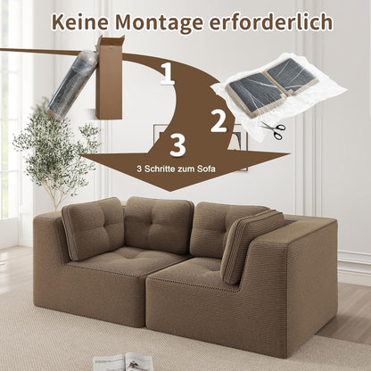 Modulares Ecksofa mit Cord – Bequemes Sofa ohne Aufbau Braun