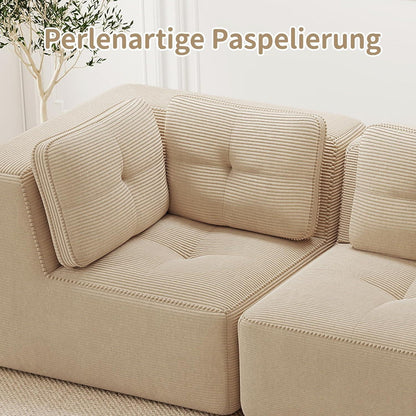 Modulares Ecksofa mit Ottoman – Kein Aufbau, Beige Cord Sofa