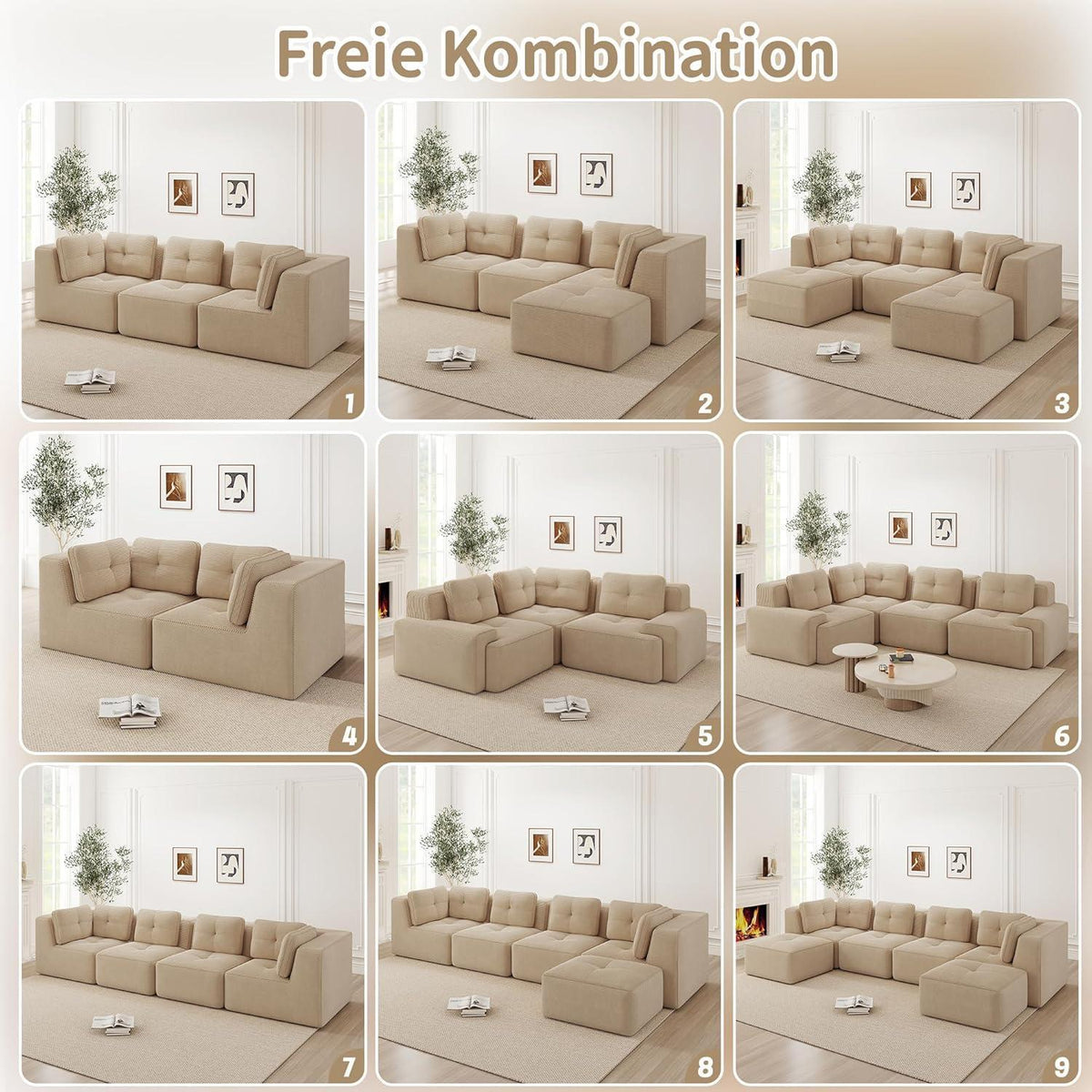 Modulares Ecksofa mit Cordbezug – Beige, Kein Aufbau nötig