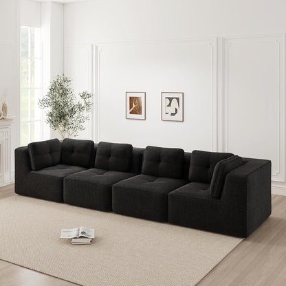 Modulares Ecksofa mit Cord – Tiefes Sitzsofa Schwarz 2C2S