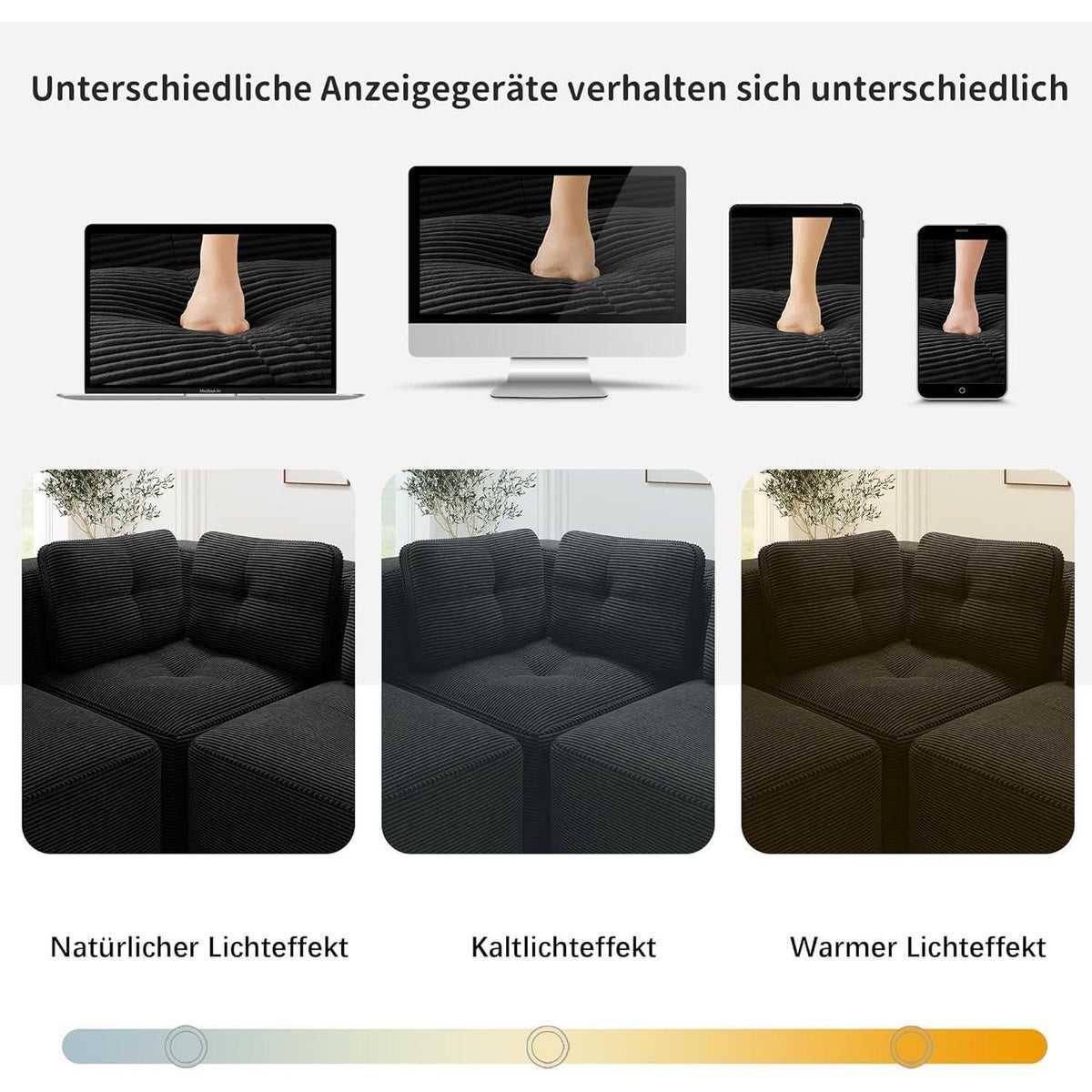 Modulares Ecksofa mit Cord – Tiefes Sitzsofa Schwarz 2C2S