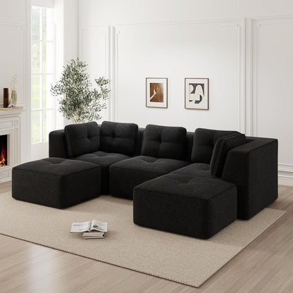 Modulares Ecksofa mit Cord – Tiefes Sitzsofa, Schwarz 2C1S+2O