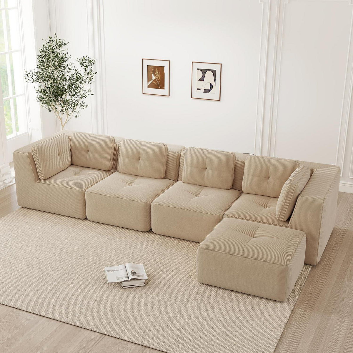 Modulares Ecksofa Cord Beige – Kein Aufbau, Tiefes Sitzgefühl