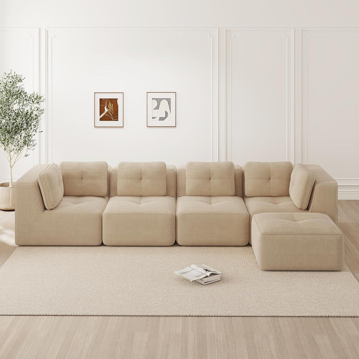 Modulares Ecksofa Cord Beige – Kein Aufbau, Tiefes Sitzgefühl