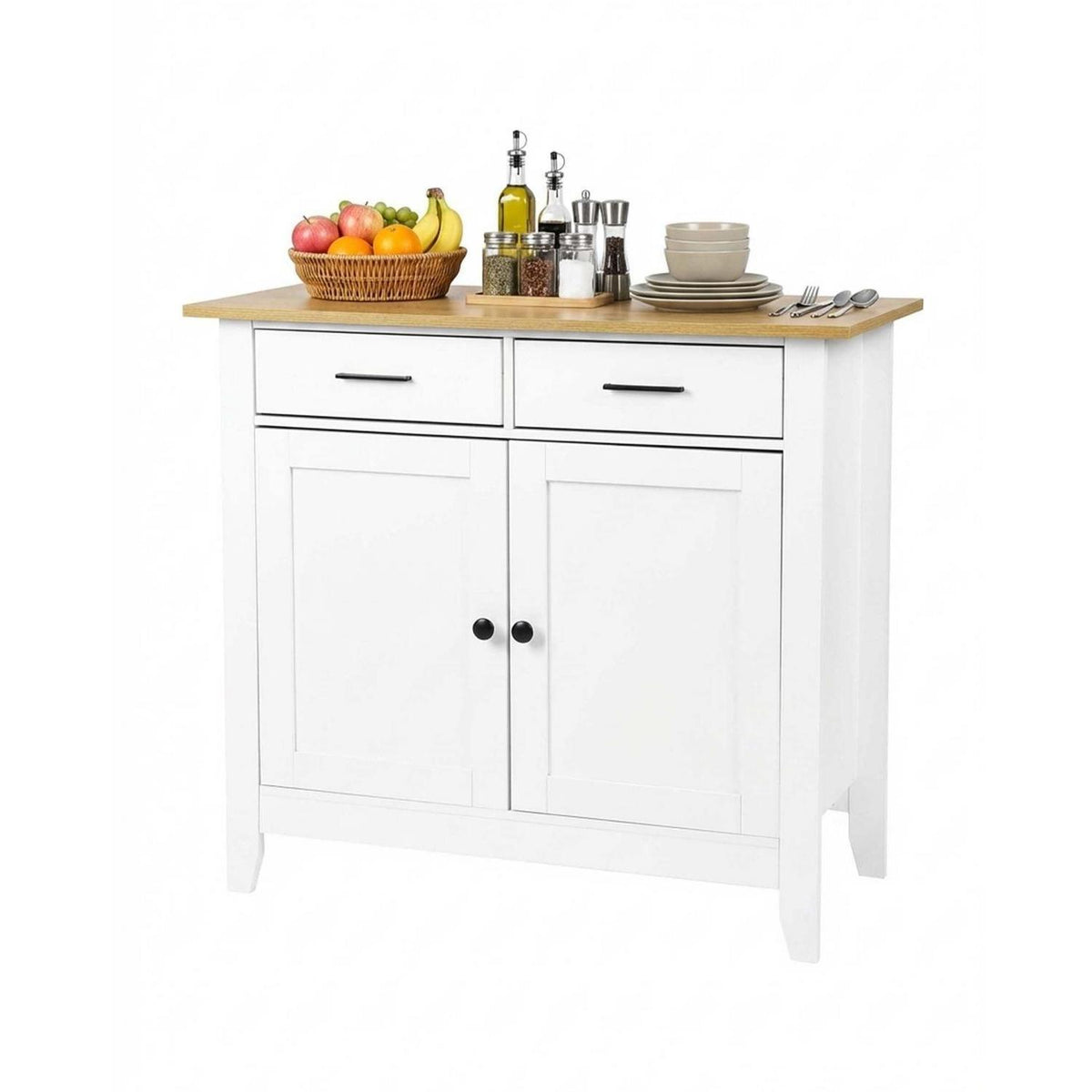 Weißer Buffetschrank mit 2 Schubladen | 91x40x82 cm