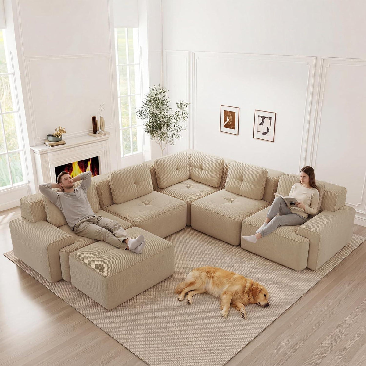 Modulares Ecksofa mit Cord – Bequemes Sofa ohne Aufbau, Beige
