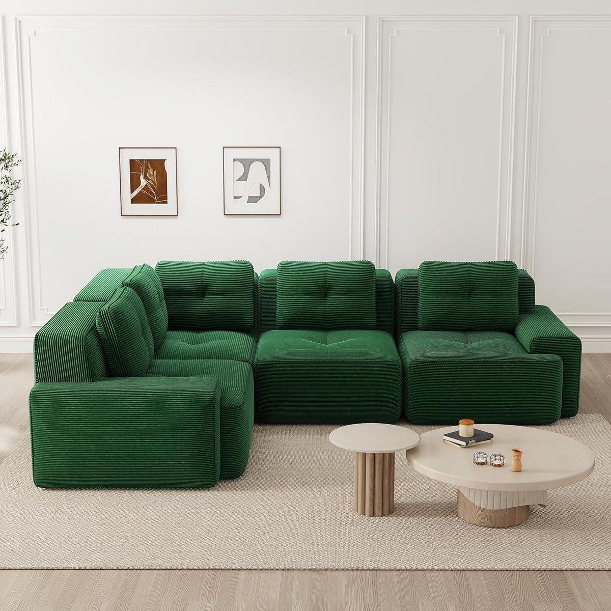 Modulares Ecksofa Grün – Kein Aufbau, Tiefe Sitzfläche & Cordstoff