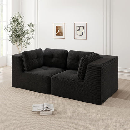 Modulares Ecksofa Schwarz – Kein Aufbau, Tiefe Sitzfläche & Cordstoff