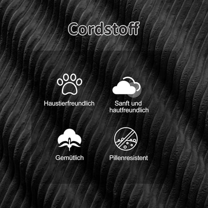 Modulares Ecksofa Schwarz – Kein Aufbau, Tiefe Sitzfläche & Cordstoff