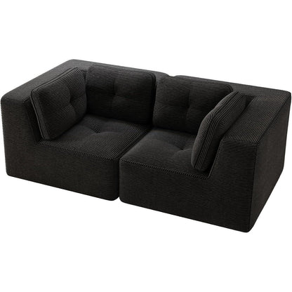 Modulares Ecksofa Schwarz – Kein Aufbau, Tiefe Sitzfläche & Cordstoff