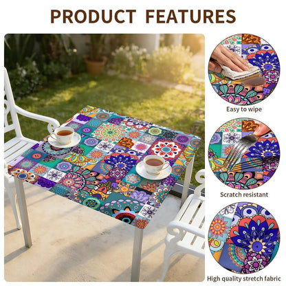 Quadratische Tischdecke 90x90cm wasserdicht mit Gummizug – Outdoor & Boho