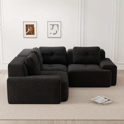 Modulares Ecksofa Cord Schwarz – Kein Aufbau, Tiefes Sitzgefühl