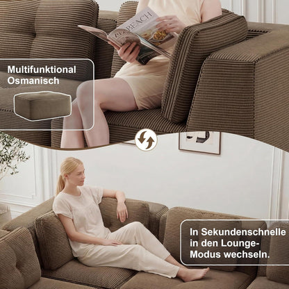 Modulares Ecksofa Cord Braun – Tiefes Sitzsofa ohne Aufbau