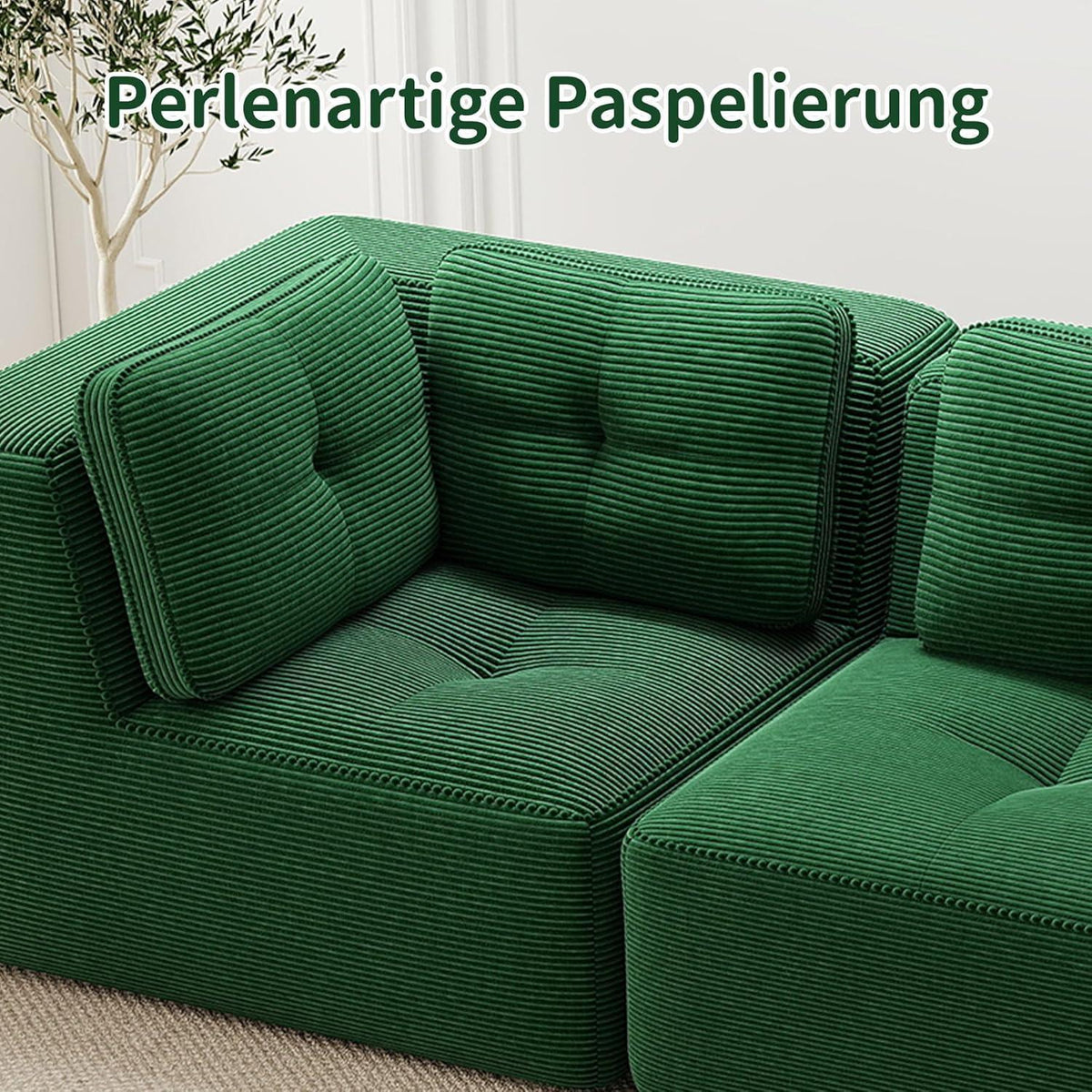 Modulares Ecksofa Grün 2C – Kein Aufbau, Tiefe Sitzfläche