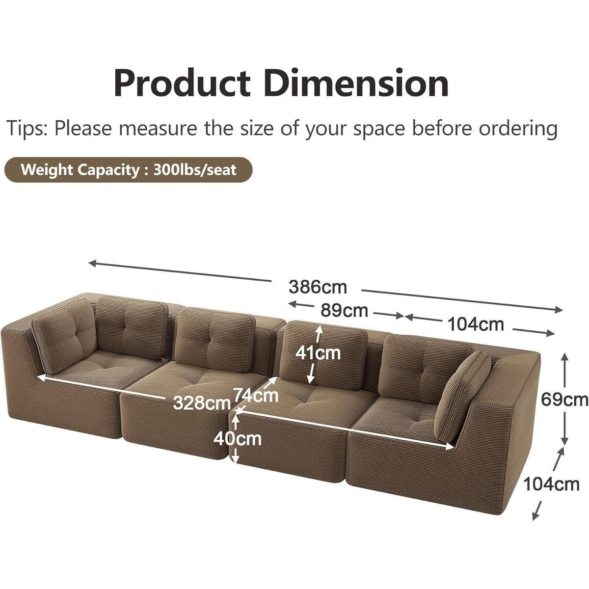 Modulares Ecksofa Braun – Kein Aufbau, Tiefe Sitzfläche & Cordstoff