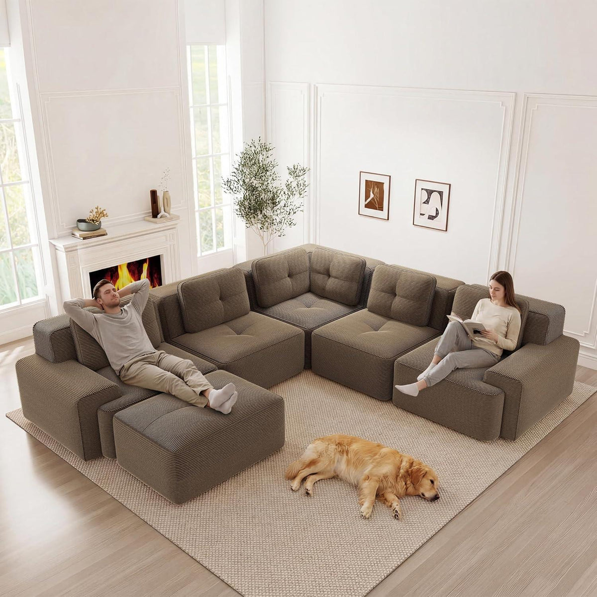 Modulares Ecksofa Braun – Kein Aufbau, Tiefe Sitzfläche & Cordstoff