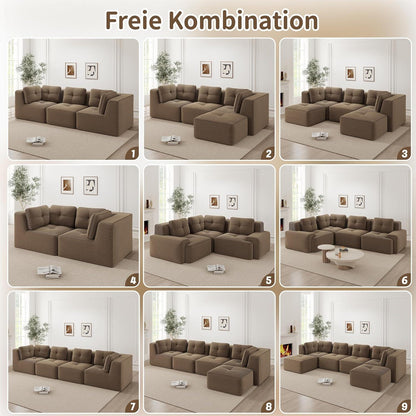 Modulares Ecksofa Braun – Kein Aufbau, Tiefe Sitzfläche & Cordstoff