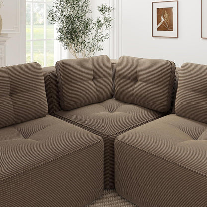 Modulares Ecksofa Braun – Kein Aufbau, Tiefe Sitzfläche & Cordstoff