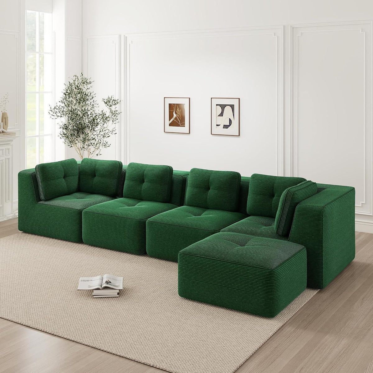 Modulares Ecksofa Grün – Cord, Tiefes Sitzgefühl, Kein Aufbau