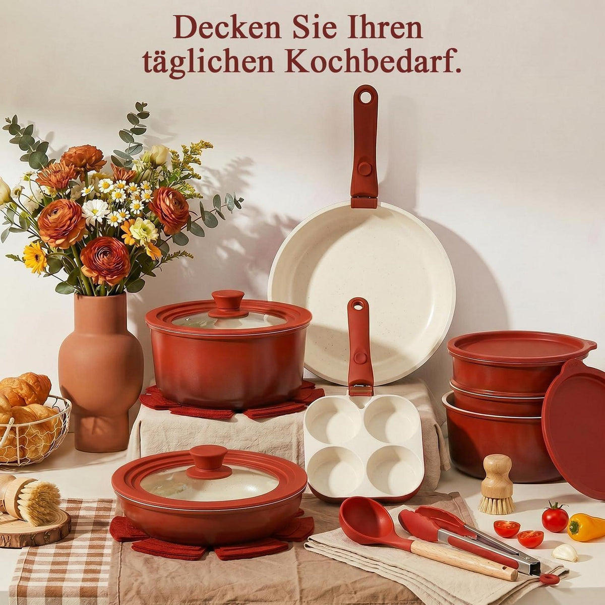 Granit Topfset 21-teilig mit Abnehmbarem Griff & Farbverlauf