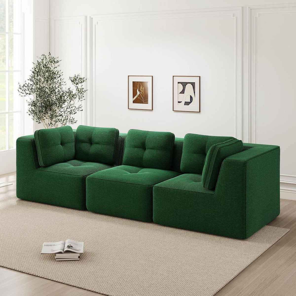 Modulares Ecksofa Grün 3C – Cord, Tiefes Sitzgefühl, Kein Aufbau