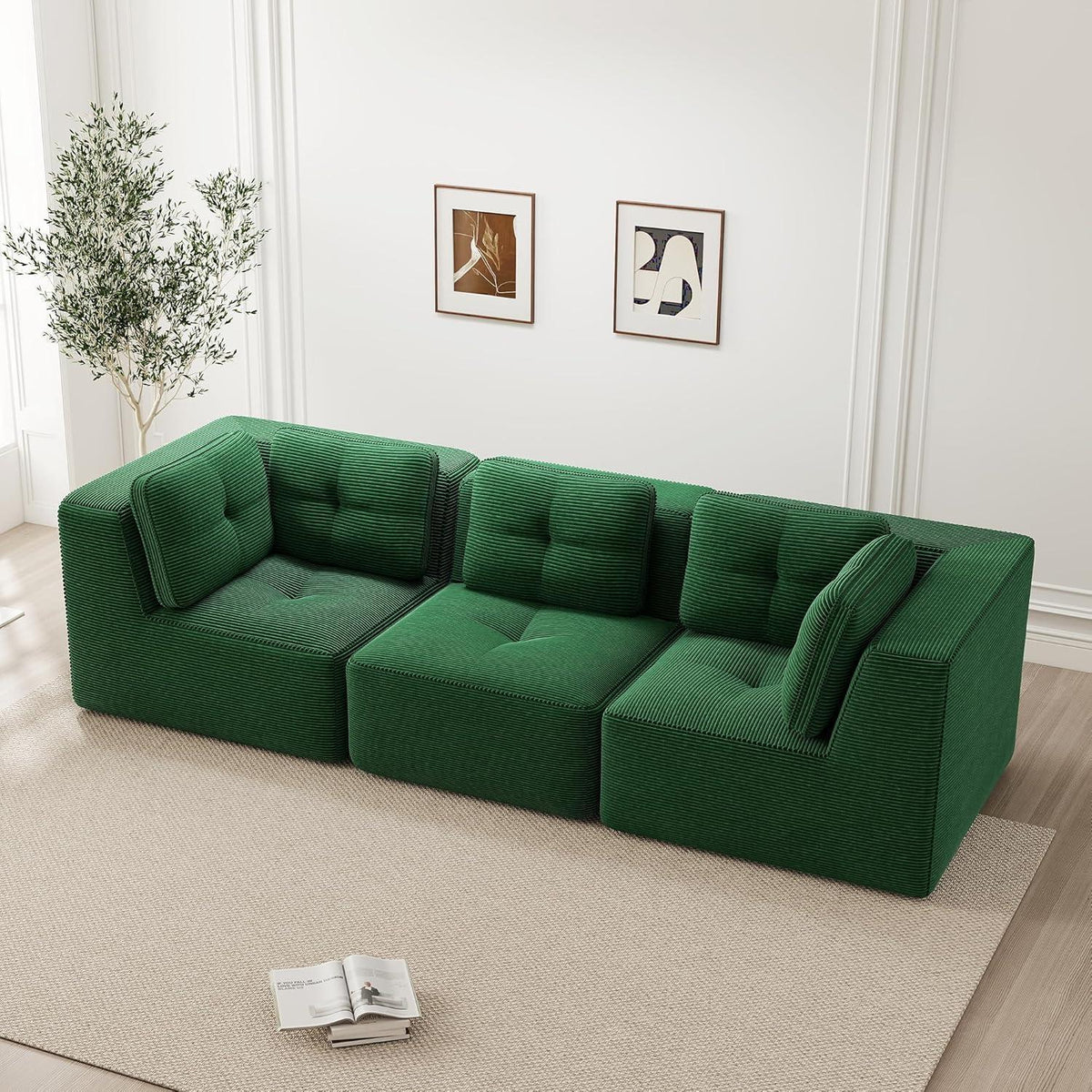 Modulares Ecksofa Grün 3C – Cord, Tiefes Sitzgefühl, Kein Aufbau