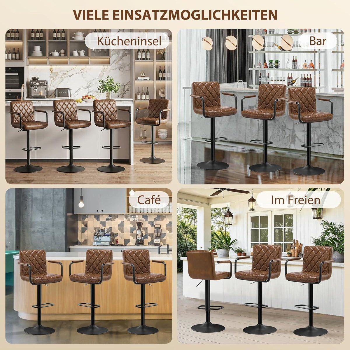 Barhocker 2er Set Höhenverstellbar mit Armlehnen & Fußstütze