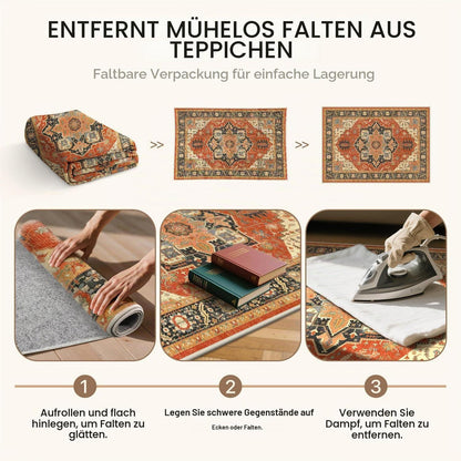 Vintage Läufer Rot 80x150cm - Waschbarer Teppich für Flur & Wohnzimmer