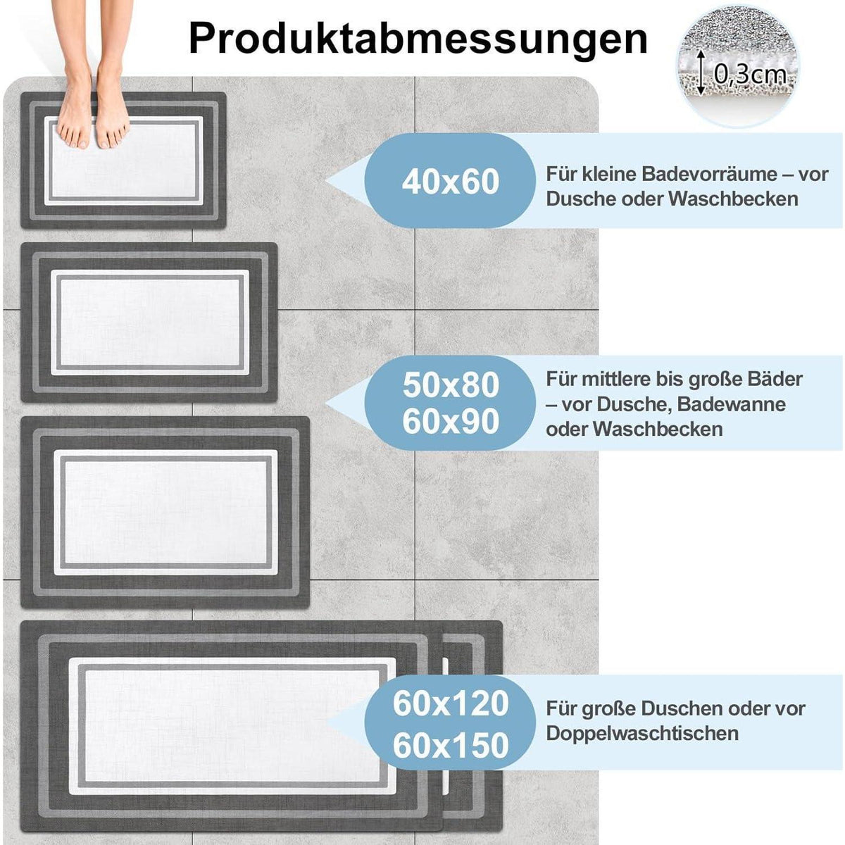 Rutschfeste Badematte dunkelgrau 60x120 cm – Schnelltrocknend & Pflegeleicht