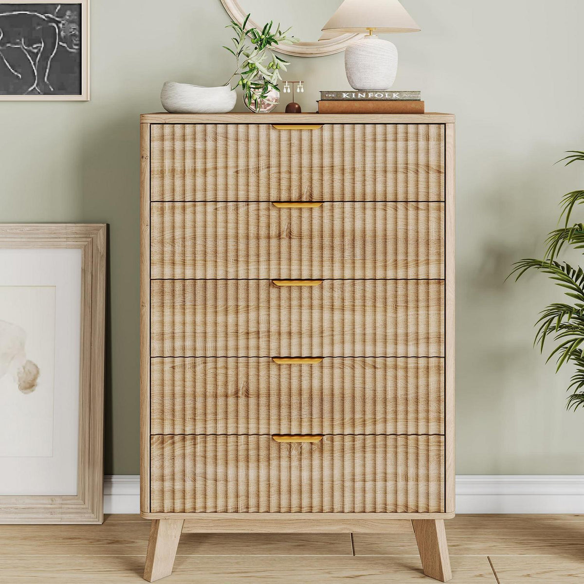 Kommode 5 Schubladen Holz, Landhausstil mit Kippschutz