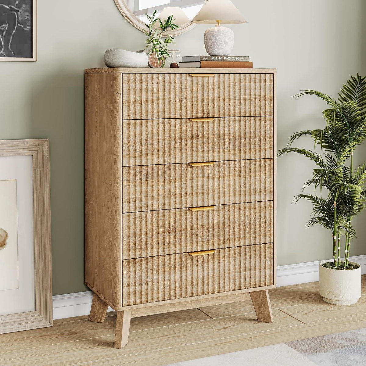 Kommode 5 Schubladen Holz, Landhausstil mit Kippschutz