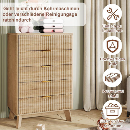 Kommode 5 Schubladen Holz, Landhausstil mit Kippschutz