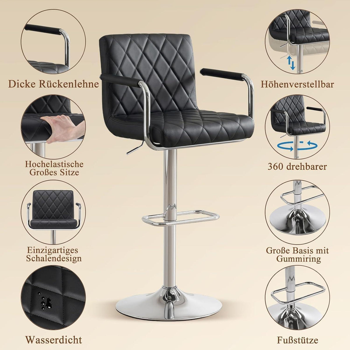 Barhocker 2er Set, Höhenverstellbar, Schwarz