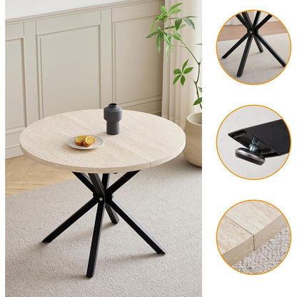 Runder Esstisch Set 100cm mit 4 Samtstühlen – Gelb & Grau