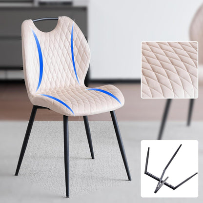 Runder Esstisch Set mit 4 Samtstühlen – Marmor Beige