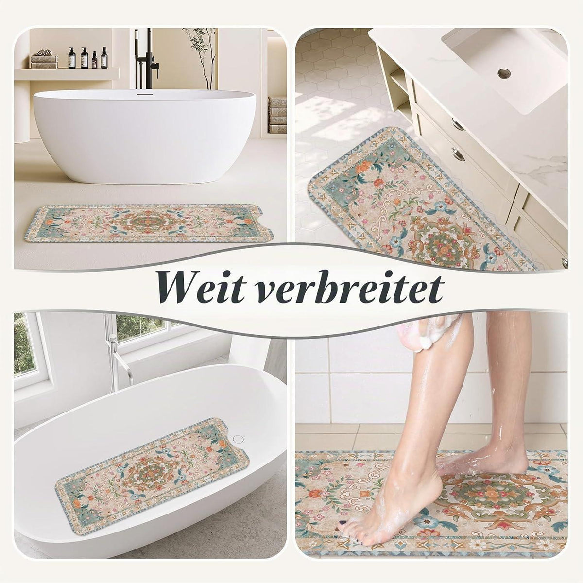 Rutschfeste Badewannenmatte Beige Boho 100x40 cm