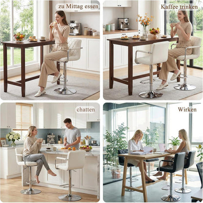 Barhocker Set 2x Höhenverstellbar mit Armlehnen & Fußstütze Weiß