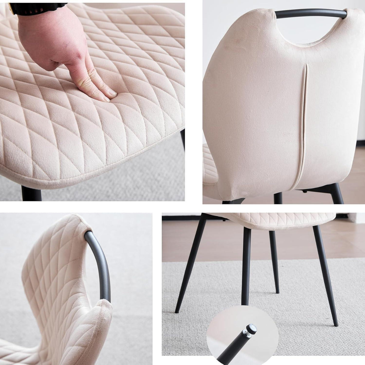 Runder Esstisch Set 100cm mit 4 Samtstühlen Dunkel/Beige