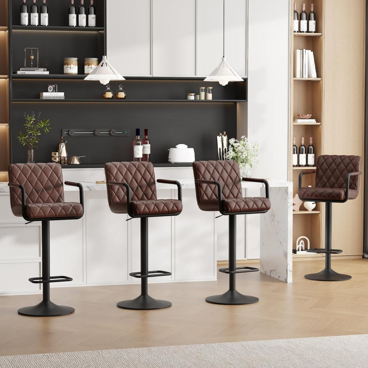 Barhocker Set 4er – Höhenverstellbar & 360° Drehbar Dunkelbraun