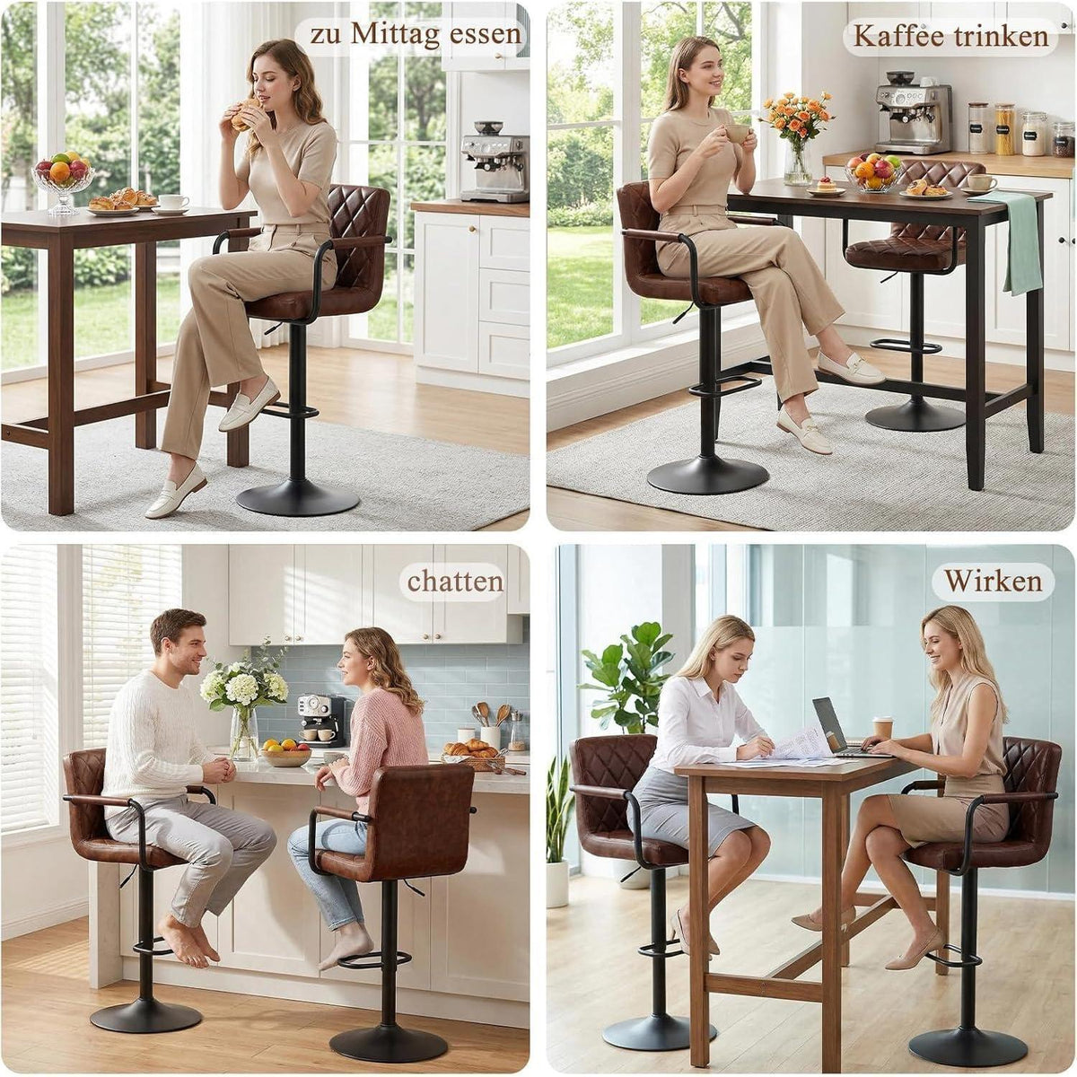 Barhocker Set 4er – Höhenverstellbar & 360° Drehbar Dunkelbraun