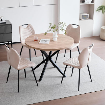 Runder Esstisch Set 5-teilig | Modernes Esszimmer Set mit Samtstühlen