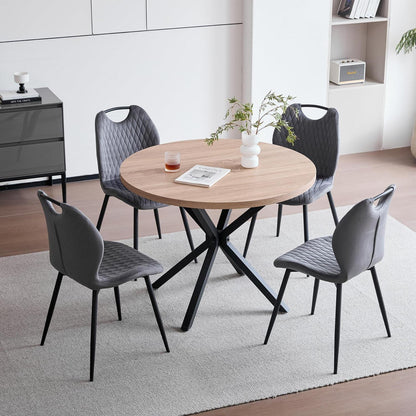 Runder Esstisch Set 100cm mit 4 Samtstühlen Grau/Holz