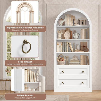 Bücherregal mit 2 Schubladen & Gewölbe – Weißes Hochschrank Möbel