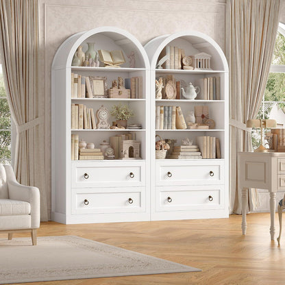 Bücherregal mit 2 Schubladen & Gewölbe – Weißes Hochschrank Möbel