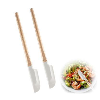 2 Silikon Spatel mit Holzgriff – Teigschaber zum Backen & Kochen