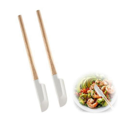 2 Silikon Spatel mit Holzgriff – Teigschaber zum Backen & Kochen