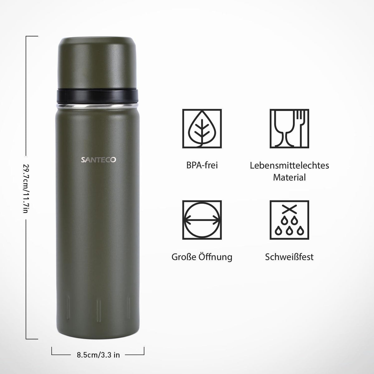 Thermosflasche Edelstahl 1000ml mit Trinkbecher, 24h Kalt/12h Heiß