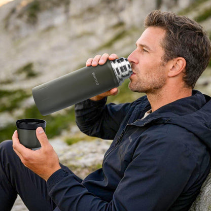 Thermosflasche Edelstahl 1000ml mit Trinkbecher, 24h Kalt/12h Heiß